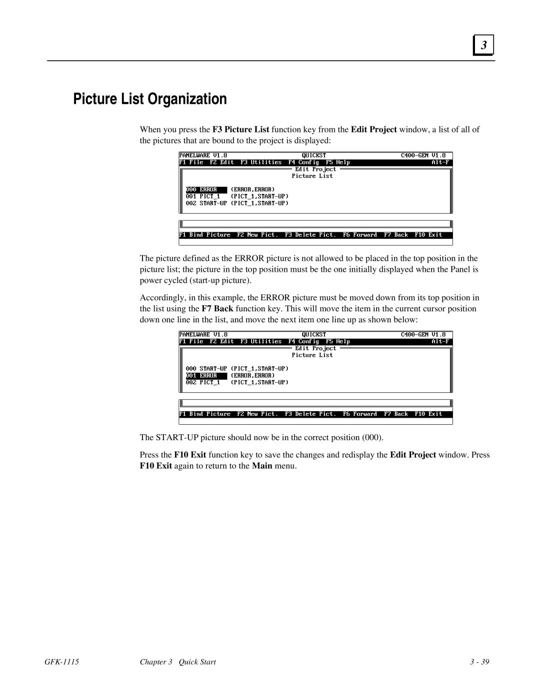 GE Monogram GFK-1115 manual Picture List Organization 