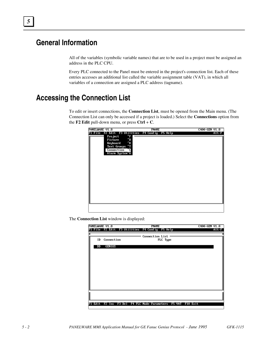 GE Monogram GFK-1115 manual General Information, Accessing the Connection List 