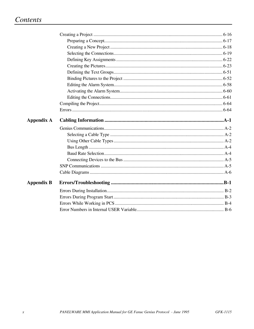 GE Monogram GFK-1115 manual Appendix a Cabling Information 