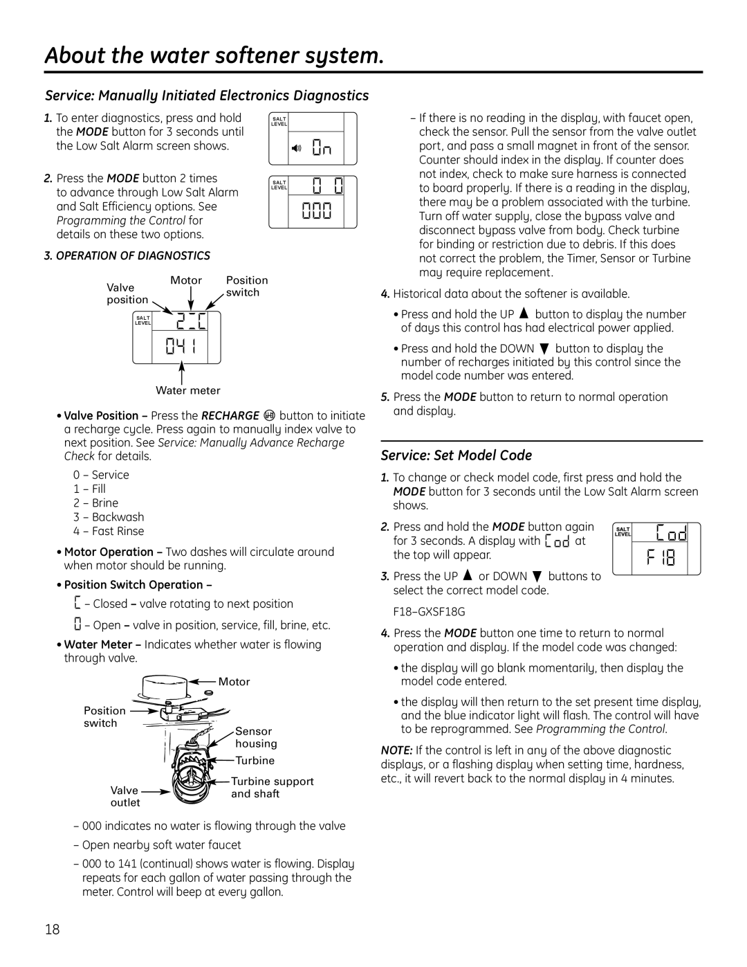 GE Monogram GXSF18G installation instructions Service Set Model Code, Operation of Diagnostics 