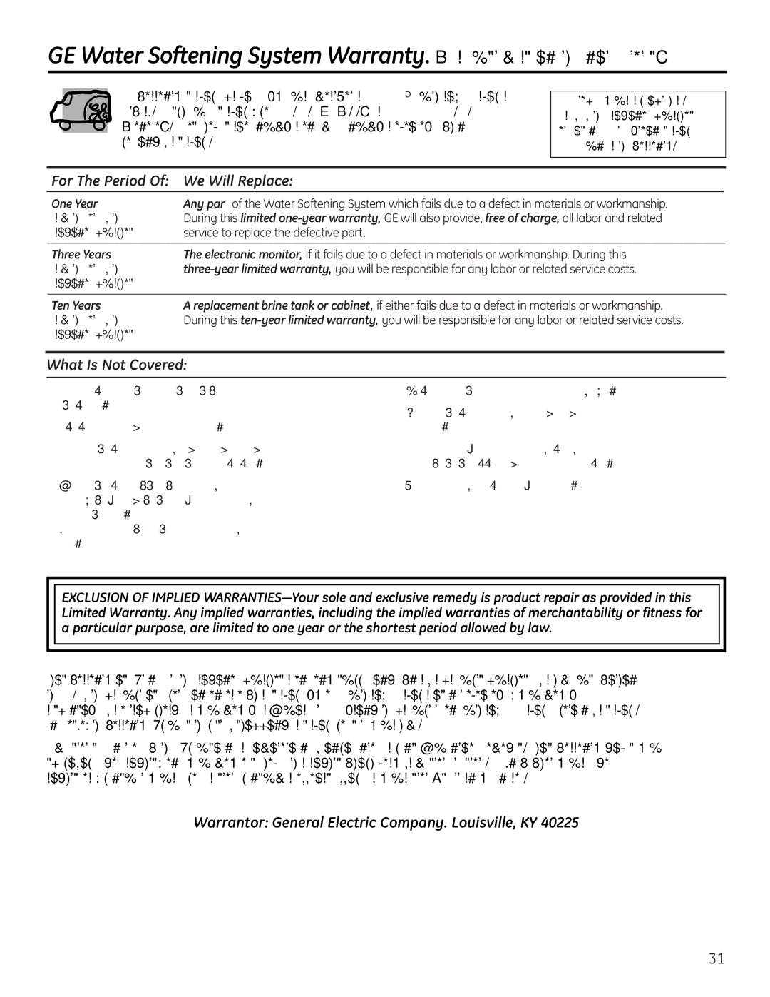 GE Monogram GXSF18G installation instructions For The Period We Will Replace, What Is Not Covered 