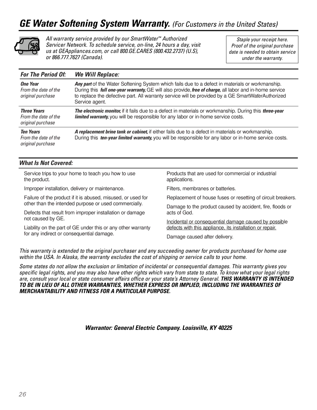 GE Monogram GXSF30H installation instructions For The Period Of We Will Replace, What Is Not Covered 