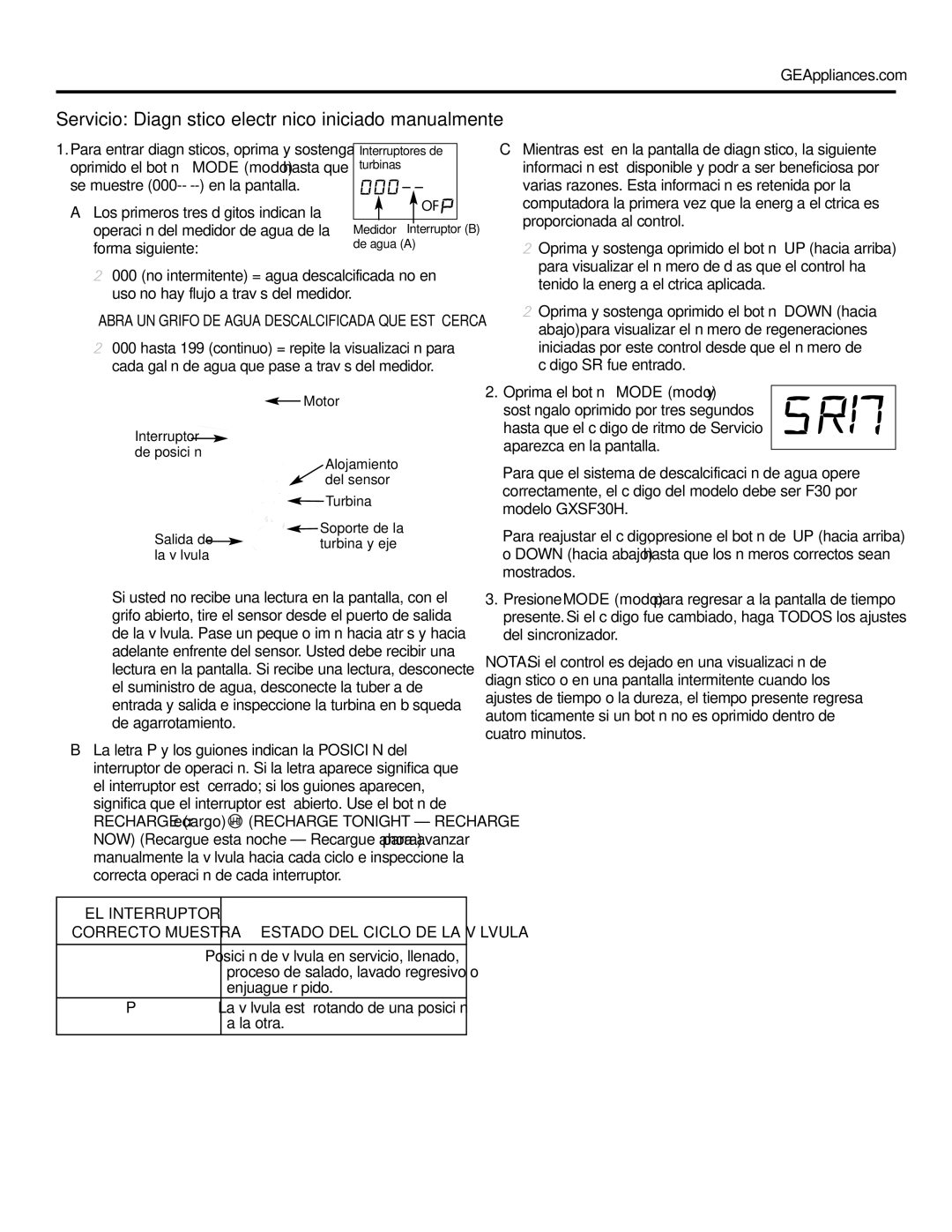 GE Monogram GXSF30H installation instructions Servicio Diagnóstico electrónico iniciado manualmente 