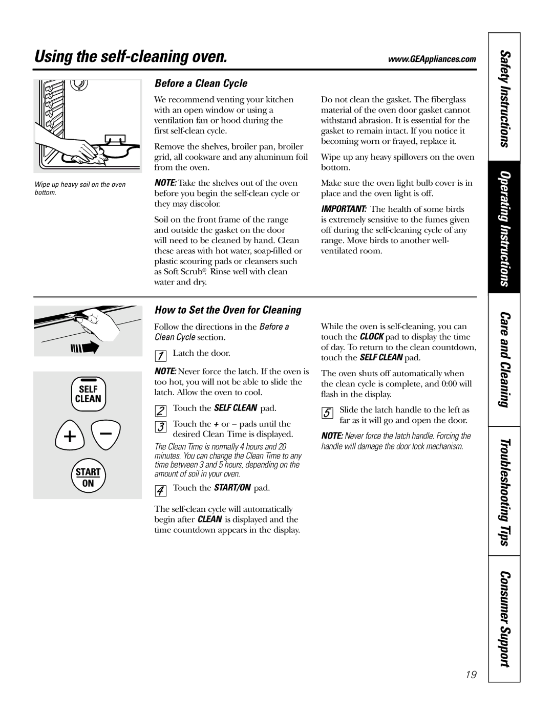 GE Monogram JBP66, JBP67, JBP65, JBP64 Using the self-cleaning oven, Care and Cleaning Troubleshooting Tips Consumer Support 