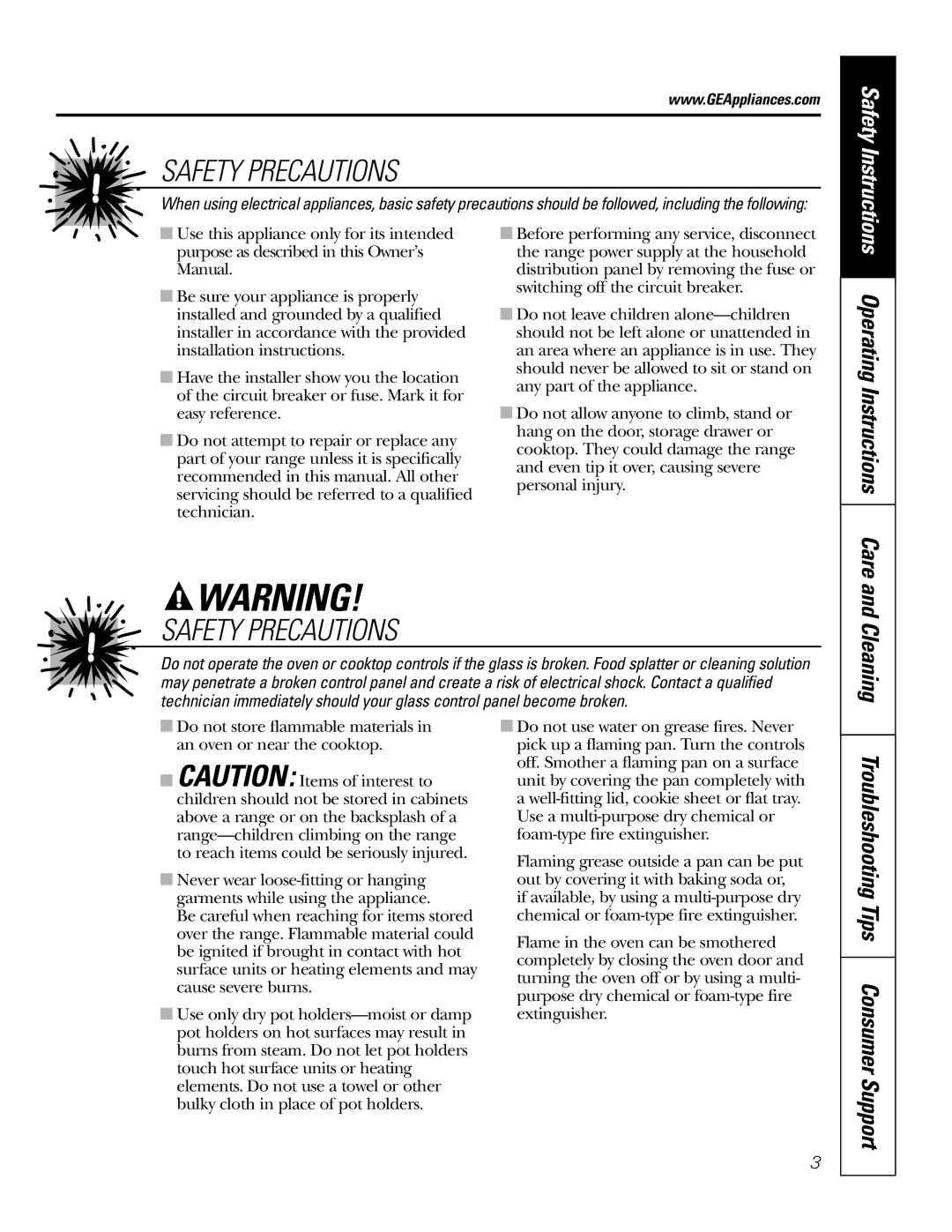 GE Monogram JBP64, JBP67, JBP66, JBP65, JBP68, JBP70 owner manual Safety Precautions 