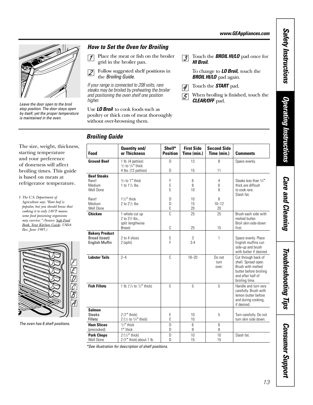 GE Monogram JBP66 Instructions Operating, How to Set the Oven for Broiling, Safety, the Broiling Guide, Quantity and 