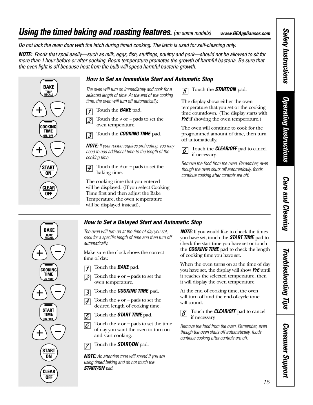 GE Monogram JBP64 Safety Instructions, Operating Instructions Care and Cleaning, Troubleshooting Tips Consumer Support 