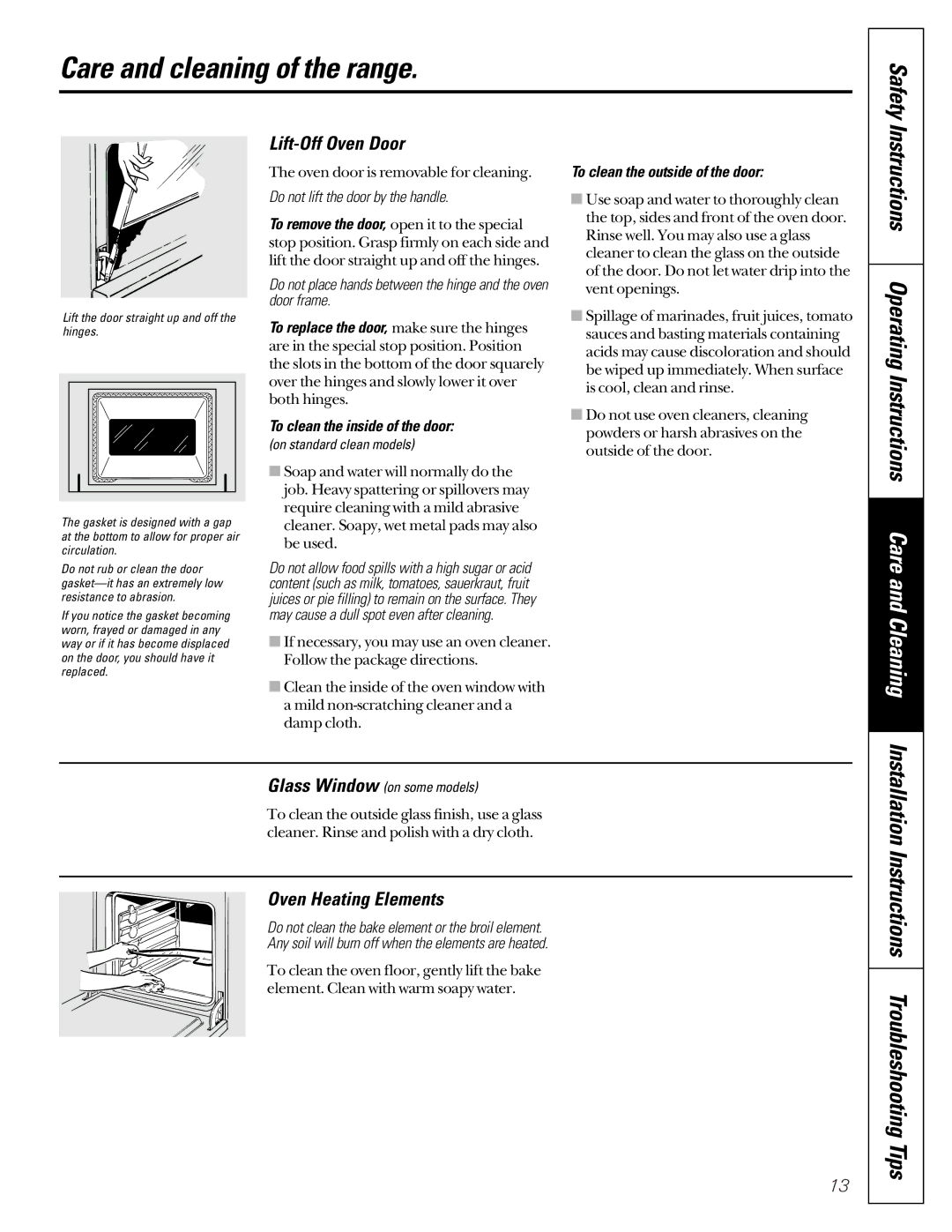 GE Monogram JBS08PIC owner manual Safety, Instructions Operating Instructions Care and Cleaning, Lift-Off Oven Door 