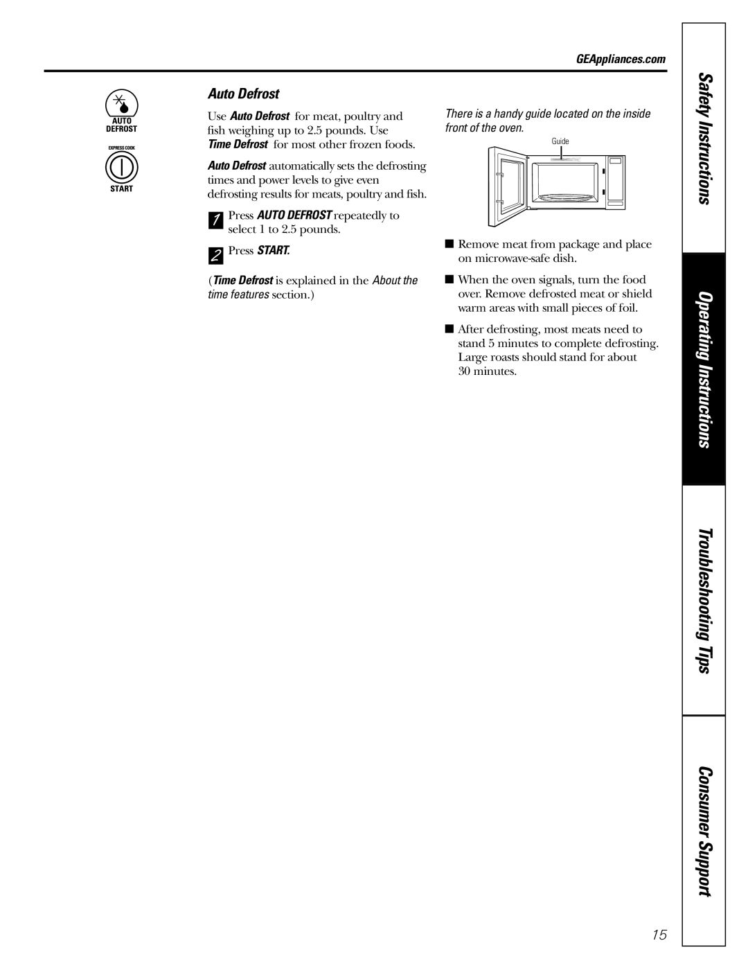 GE Monogram JES1142SJ owner manual Auto Defrost, Safety 