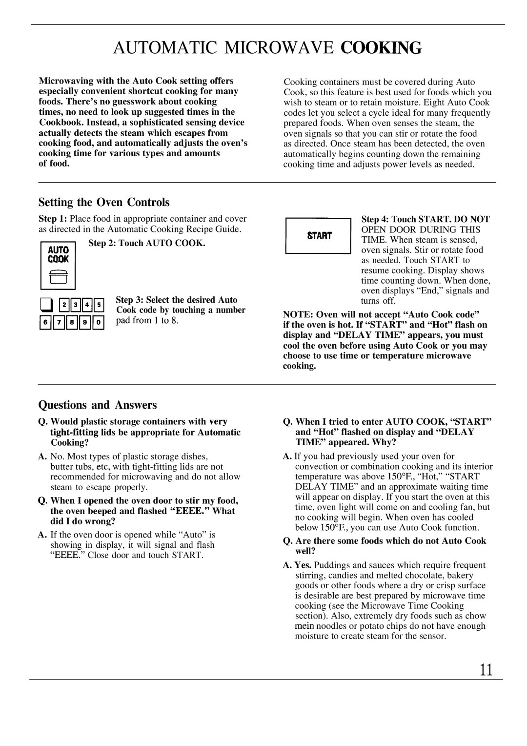 GE Monogram JET343G manual Automatic Microwave COOmG, Setting the Oven Controls, Questions and Answers 