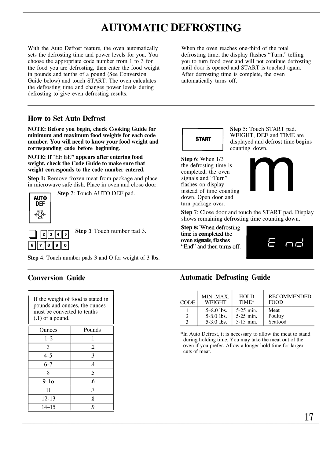 GE Monogram JET343G manual AUTOmTIC DEFROSTmG, How to Set Auto Defrost, Conversion Guide, Automatic Defrosting Guide 