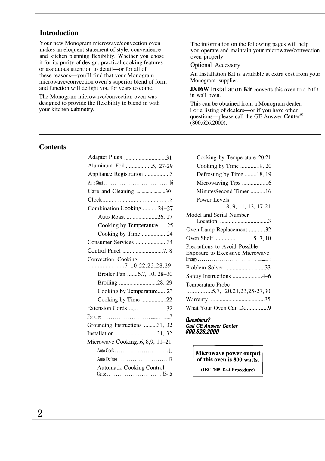 GE Monogram JET343G manual Introduction, Contents 