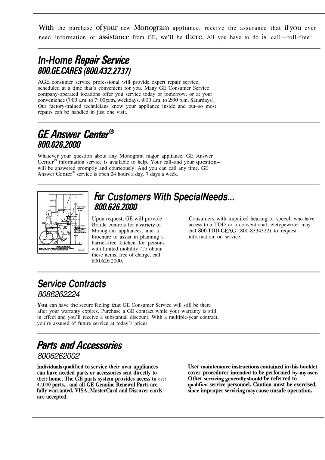 GE Monogram JET343G manual In-Home RepakService 