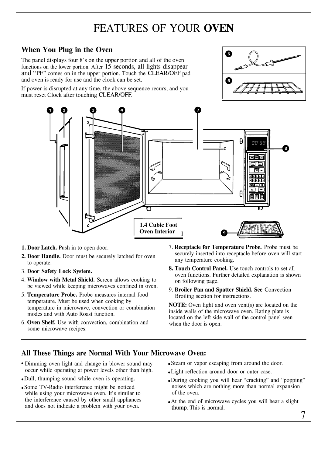 GE Monogram JET343G Features of Your OWN, When You Plug in the Oven, All These Things are Normal With Your Microwave Oven 