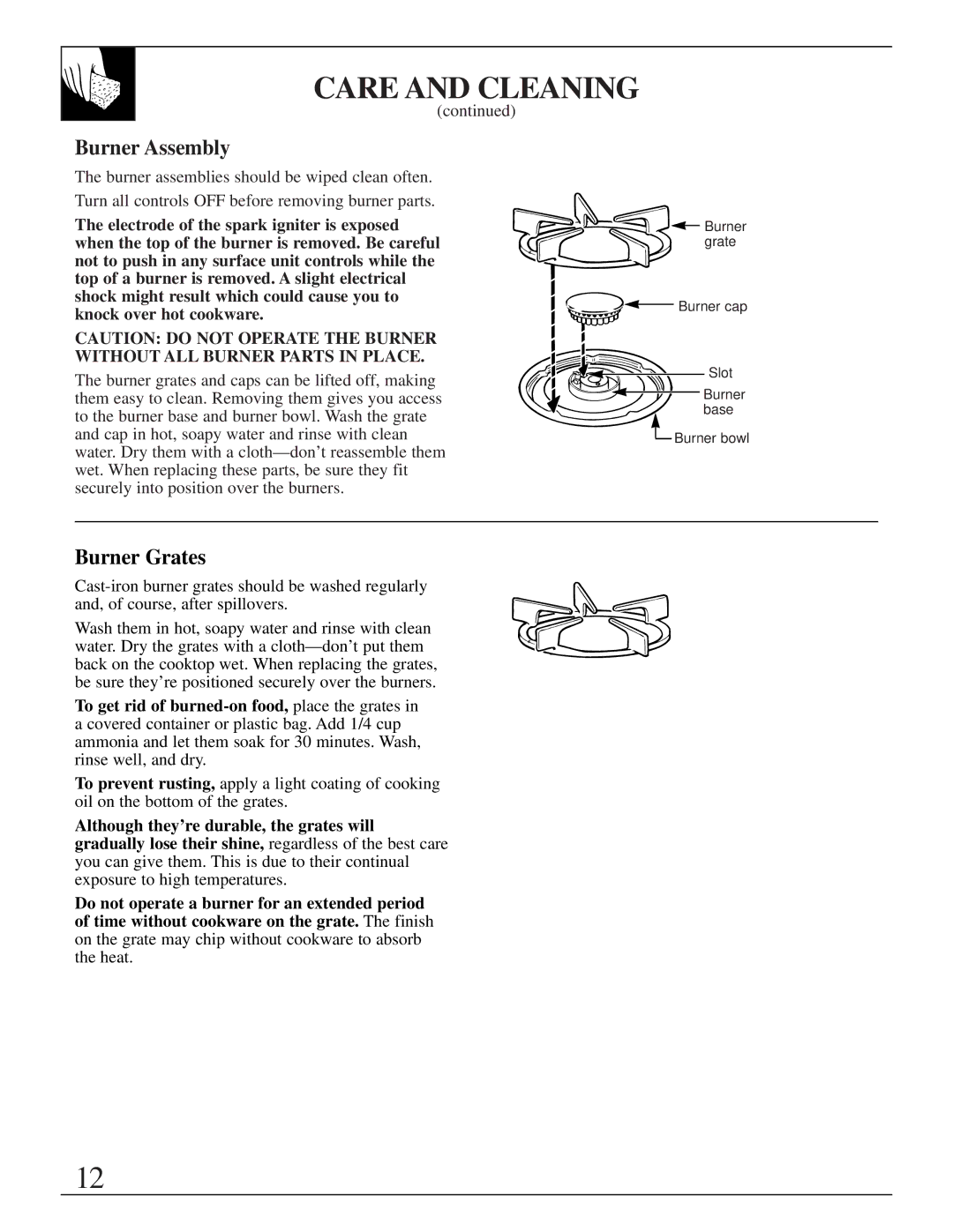 GE Monogram JGP645 operating instructions Burner Assembly, Burner Grates 