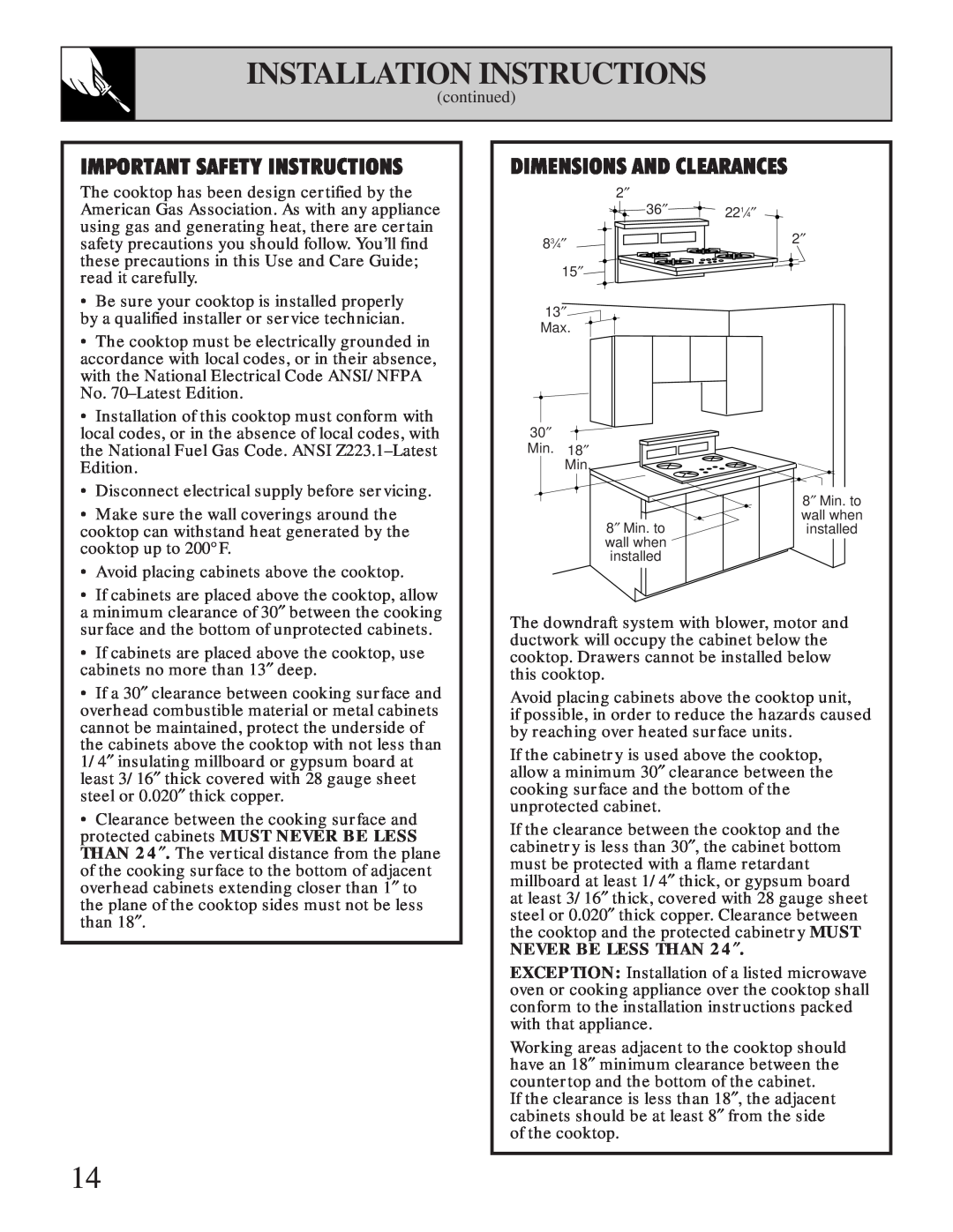 GE Monogram JGP645 Important Safety Instructions, Dimensions And Clearances, Installation Instructions 
