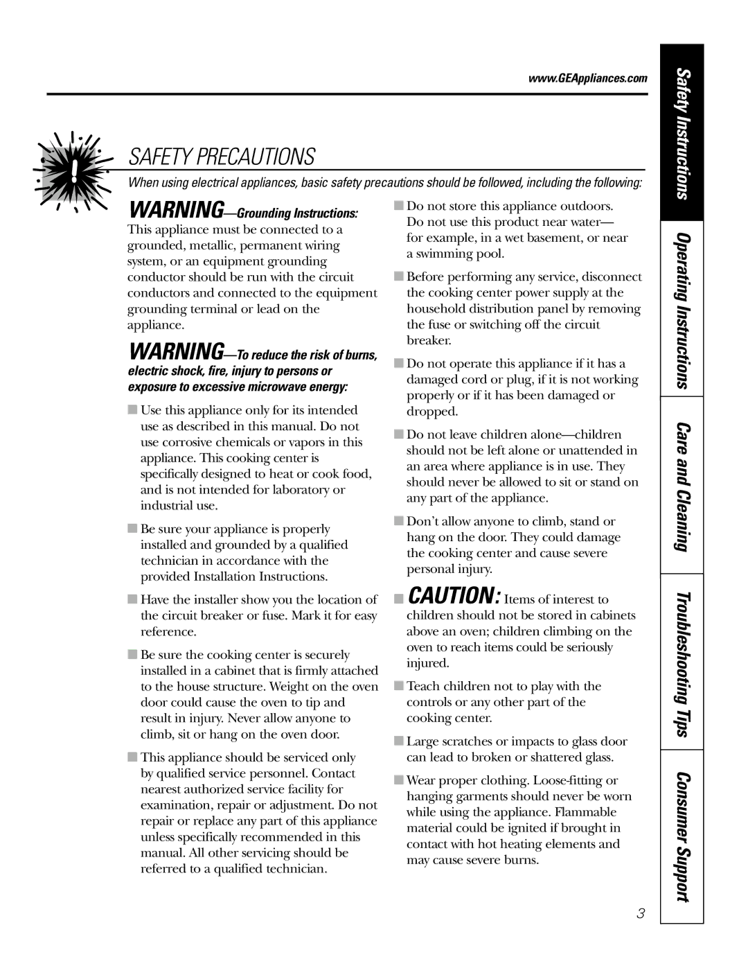 GE Monogram JT965 owner manual Safety Precautions, Tips Consumer Support 