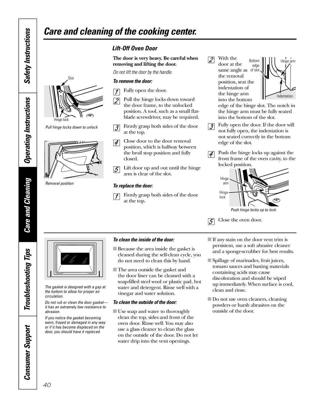 GE Monogram JT965 owner manual Consumer Support Troubleshooting Tips, Lift-Off Oven Door 