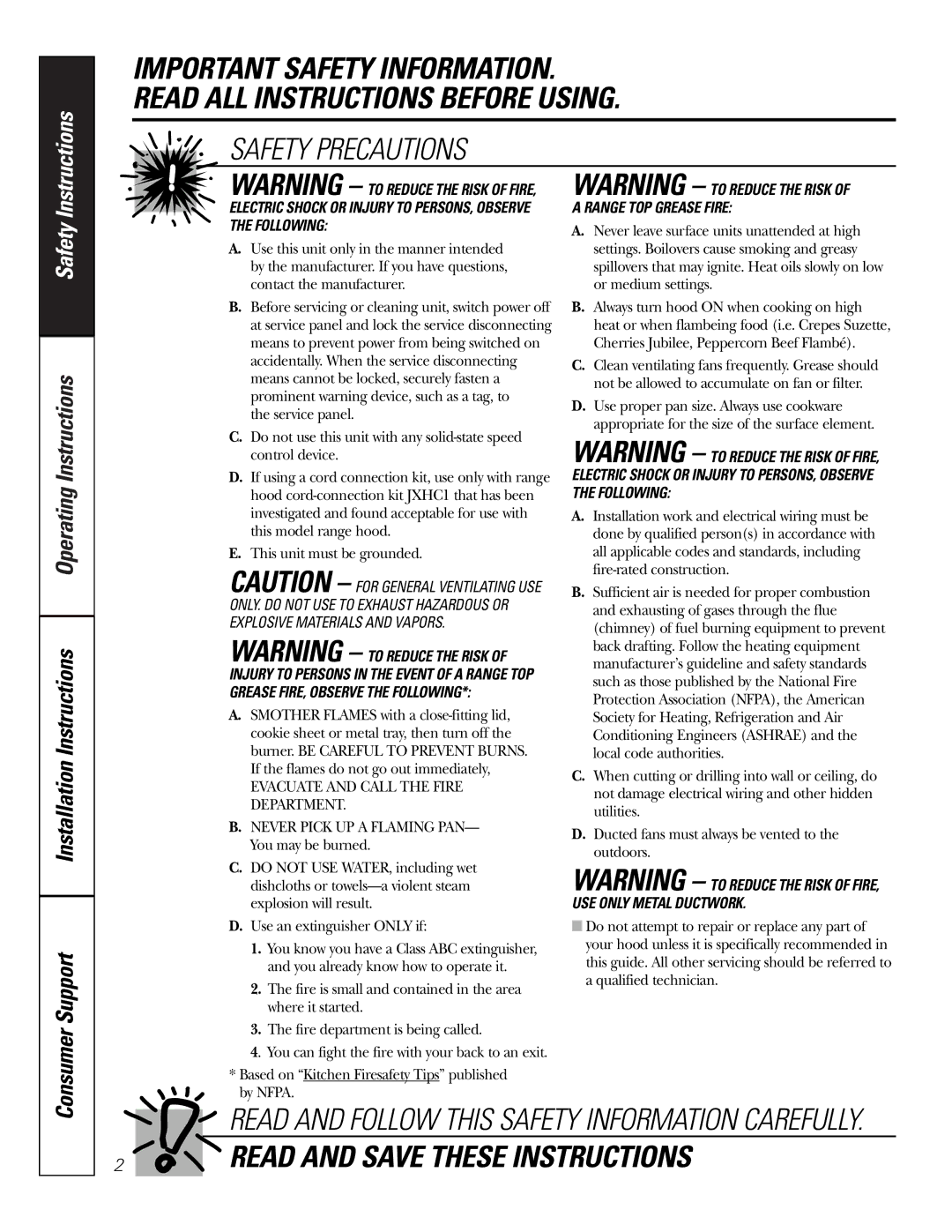 GE Monogram JN327, JV347, RN328, JV338, JV367 installation instructions Safety Precautions 