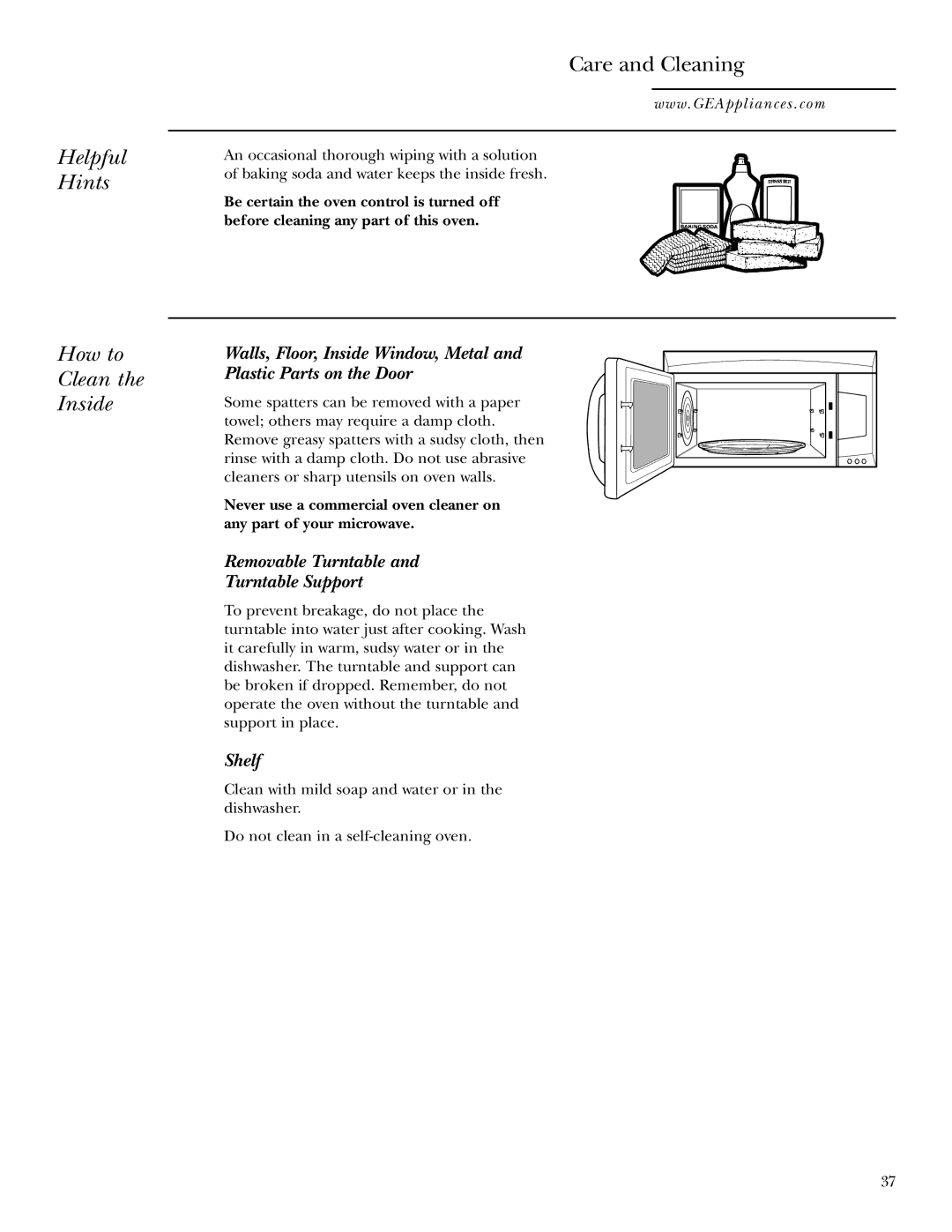 GE Monogram JVM2070 owner manual Helpful Hints How to Clean the Inside, Removable Turntable Turntable Support, Shelf 