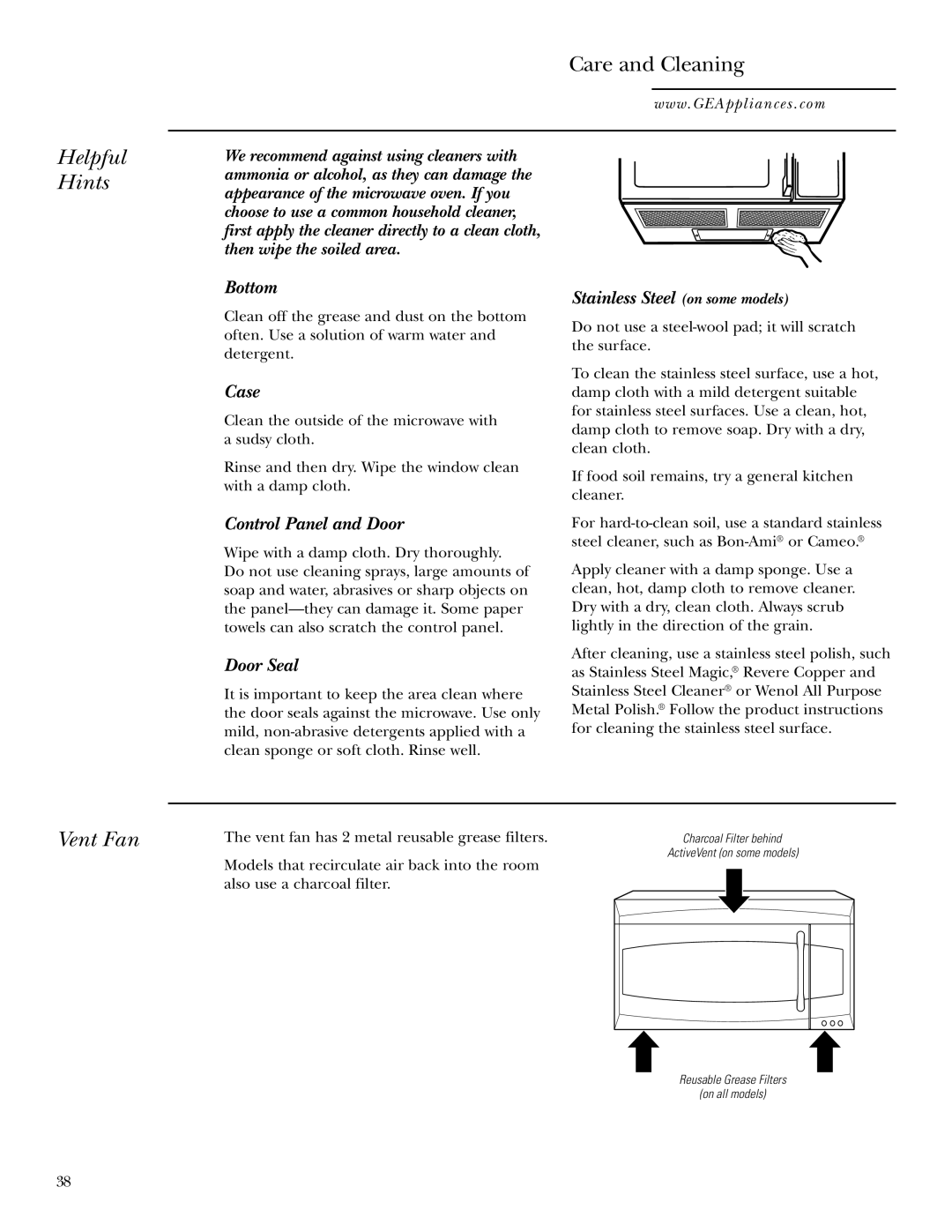 GE Monogram JVM2070 owner manual Helpful Hints, Vent Fan 