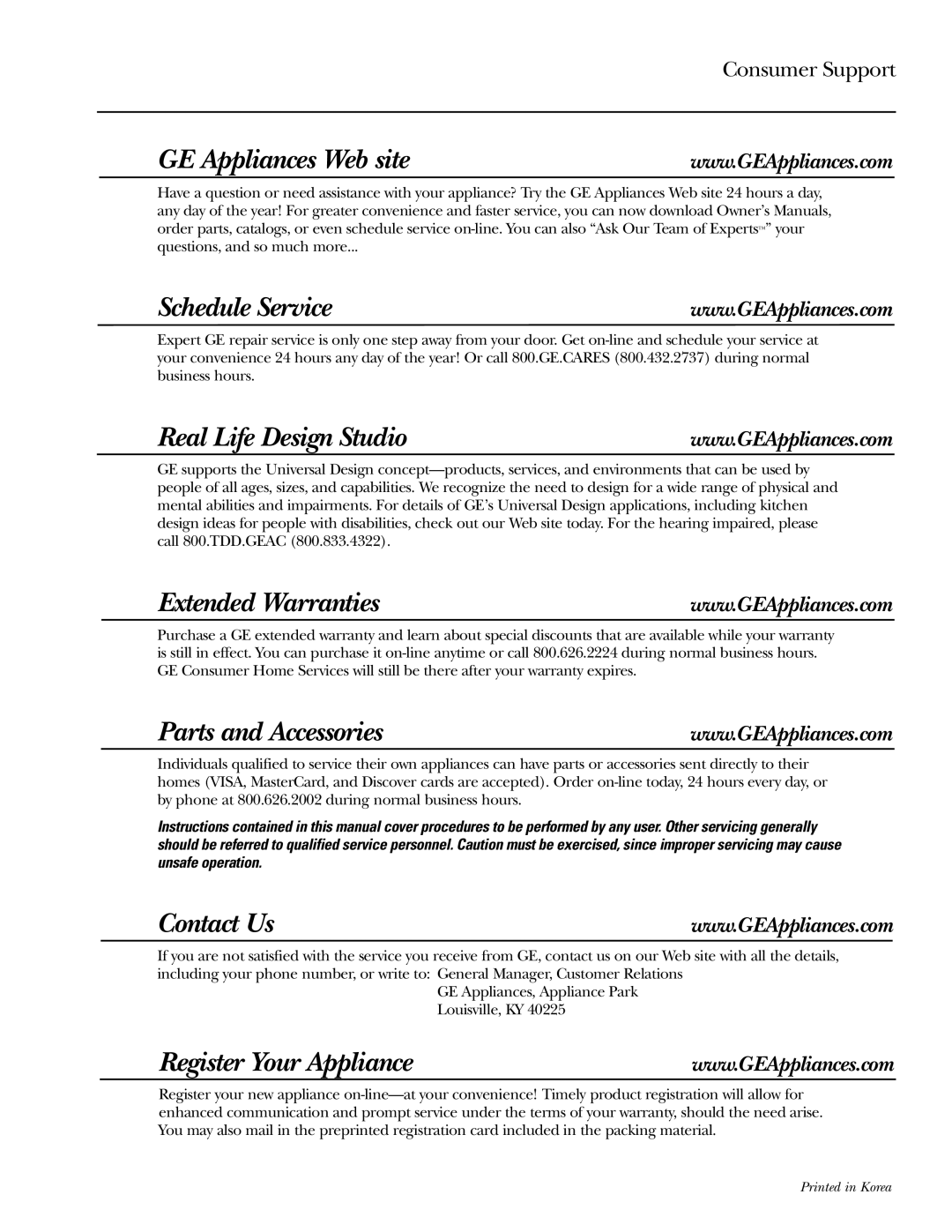 GE Monogram JVM2070 owner manual GE Appliances Web site Schedule Service 