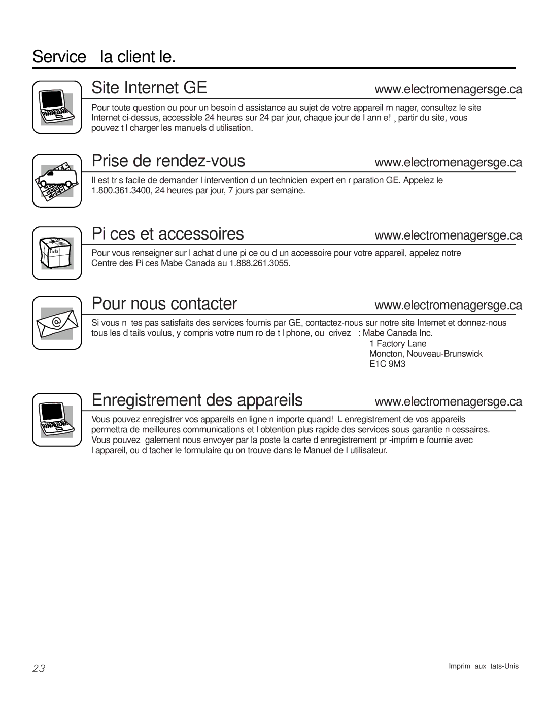 GE Monogram PCP932, PCP912 owner manual Clientèle la à Service, Appareils des Enregistrement 