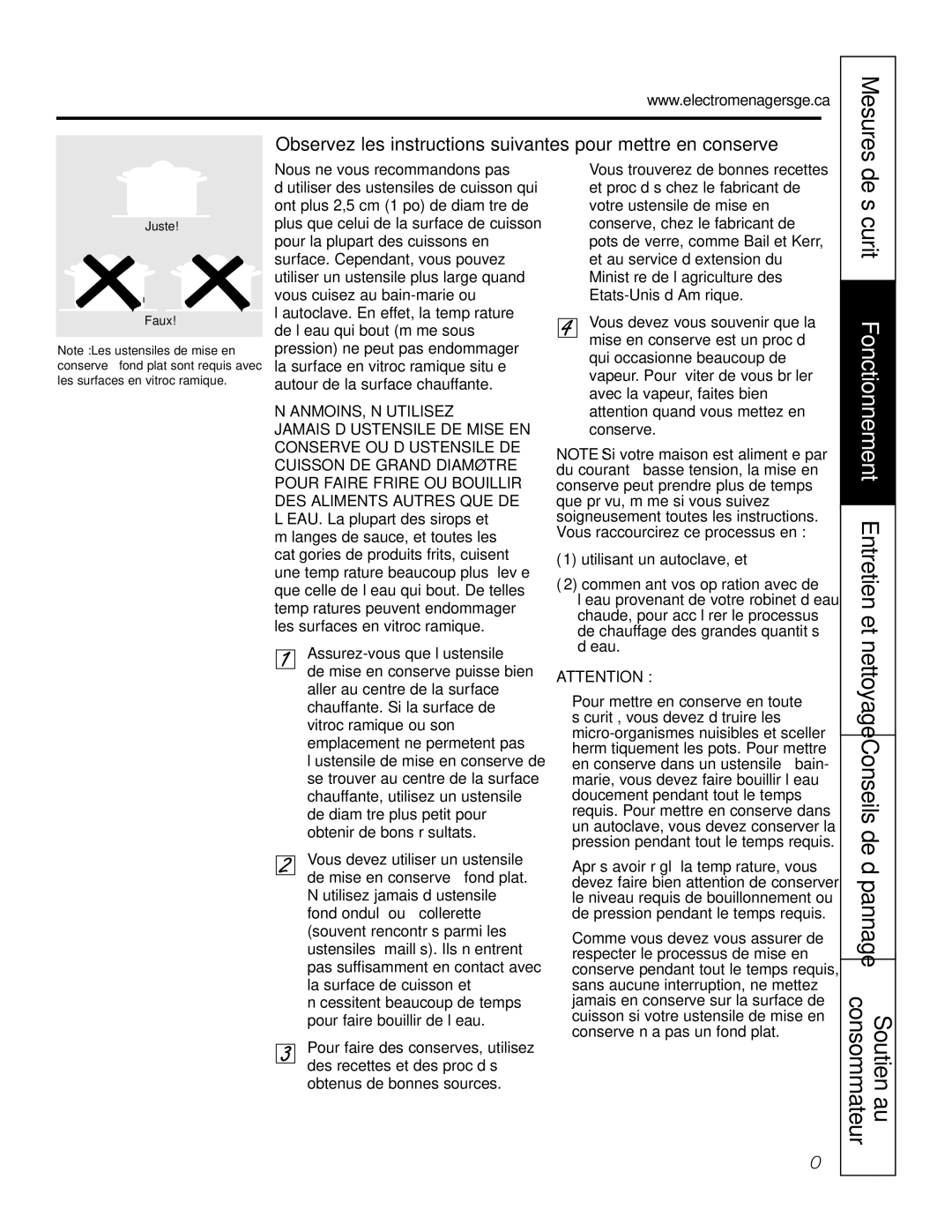 GE Monogram PCP912, PCP932 owner manual Soutien au, Fonctionnement, Consommateur, De sécurité 