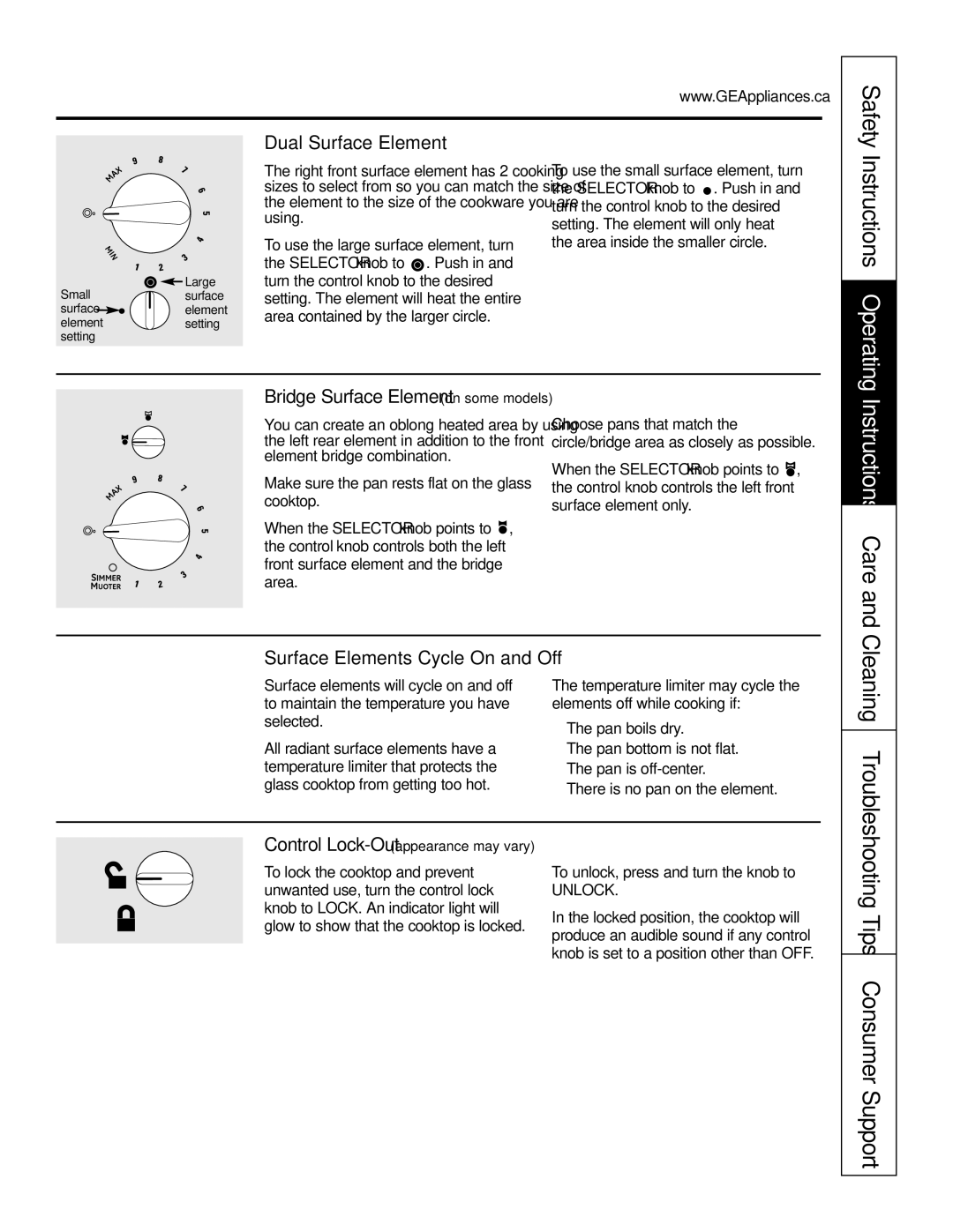 GE Monogram PCP932, PCP912 Instructions Care, Instructions Operating, Tips Consumer Support, Dual Surface Element 