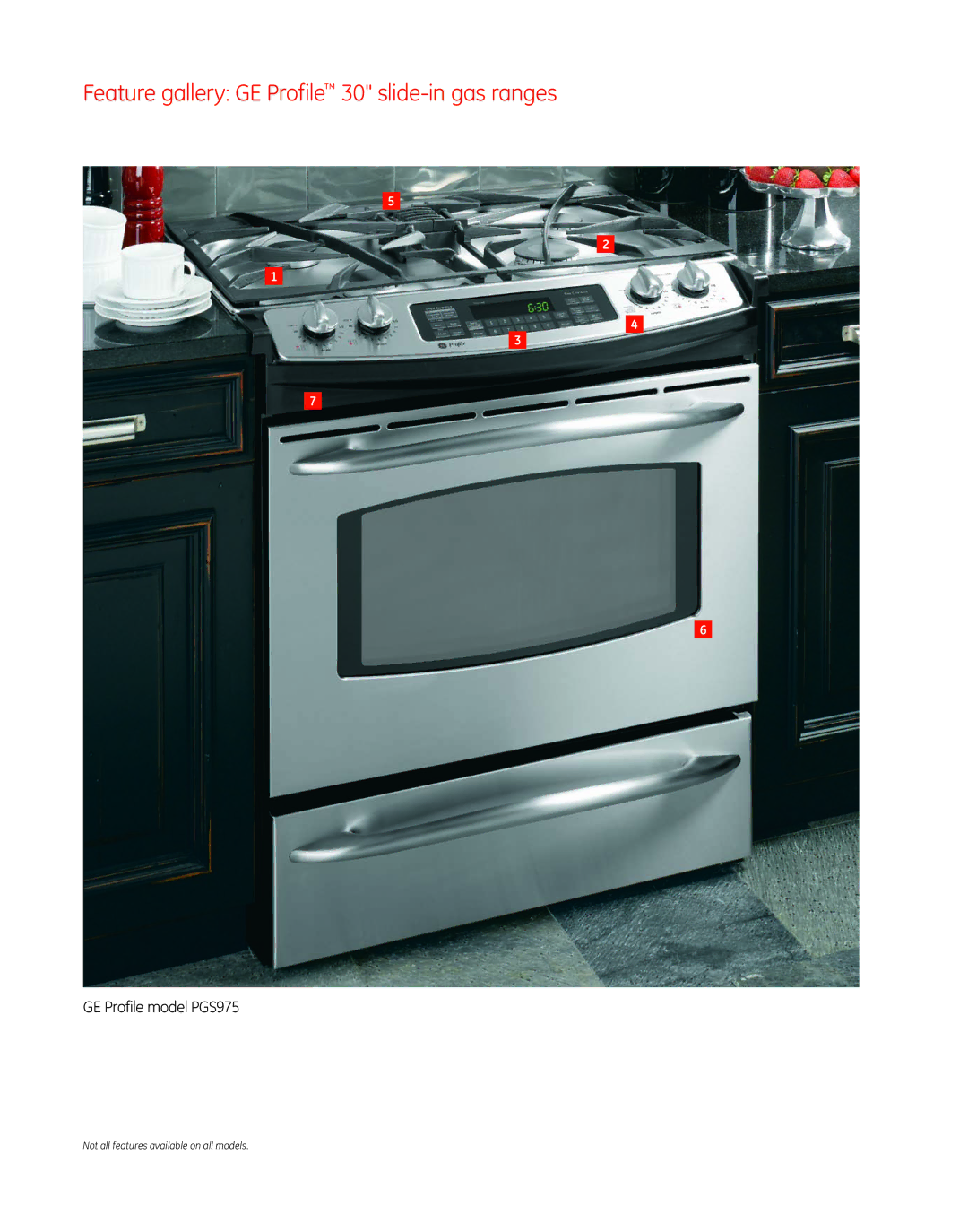 GE Monogram PGS975 manual Feature gallery GE Profile 30 slide-in gas ranges 