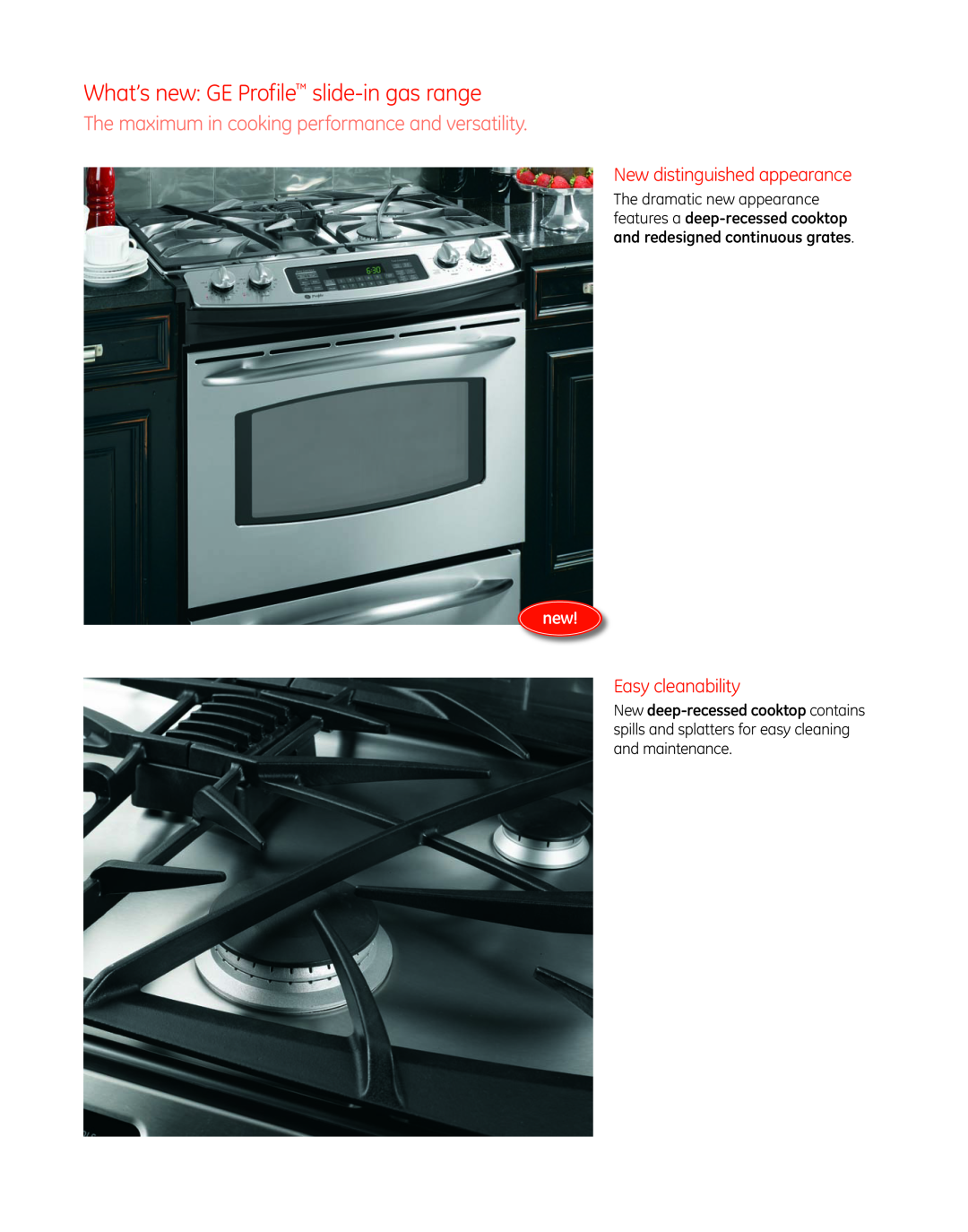 GE Monogram PGS975 manual What’s new GE Profile slide-in gas range, The maximum in cooking performance and versatility 