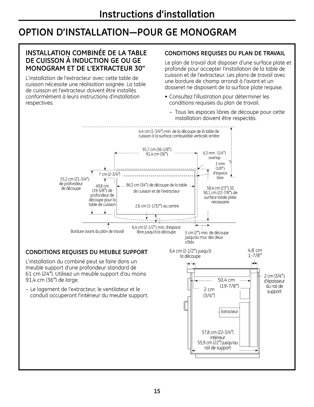 GE Monogram PHP960 warranty Option D’INSTALLATION-POUR GE Monogram, Conditions Requises DU Plan DE Travail 