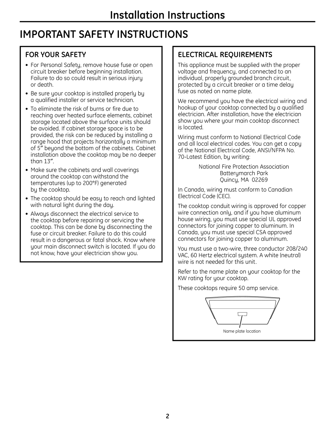 GE Monogram PHP960 warranty Important Safety Instructions, For Your Safety, Electrical Requirements 