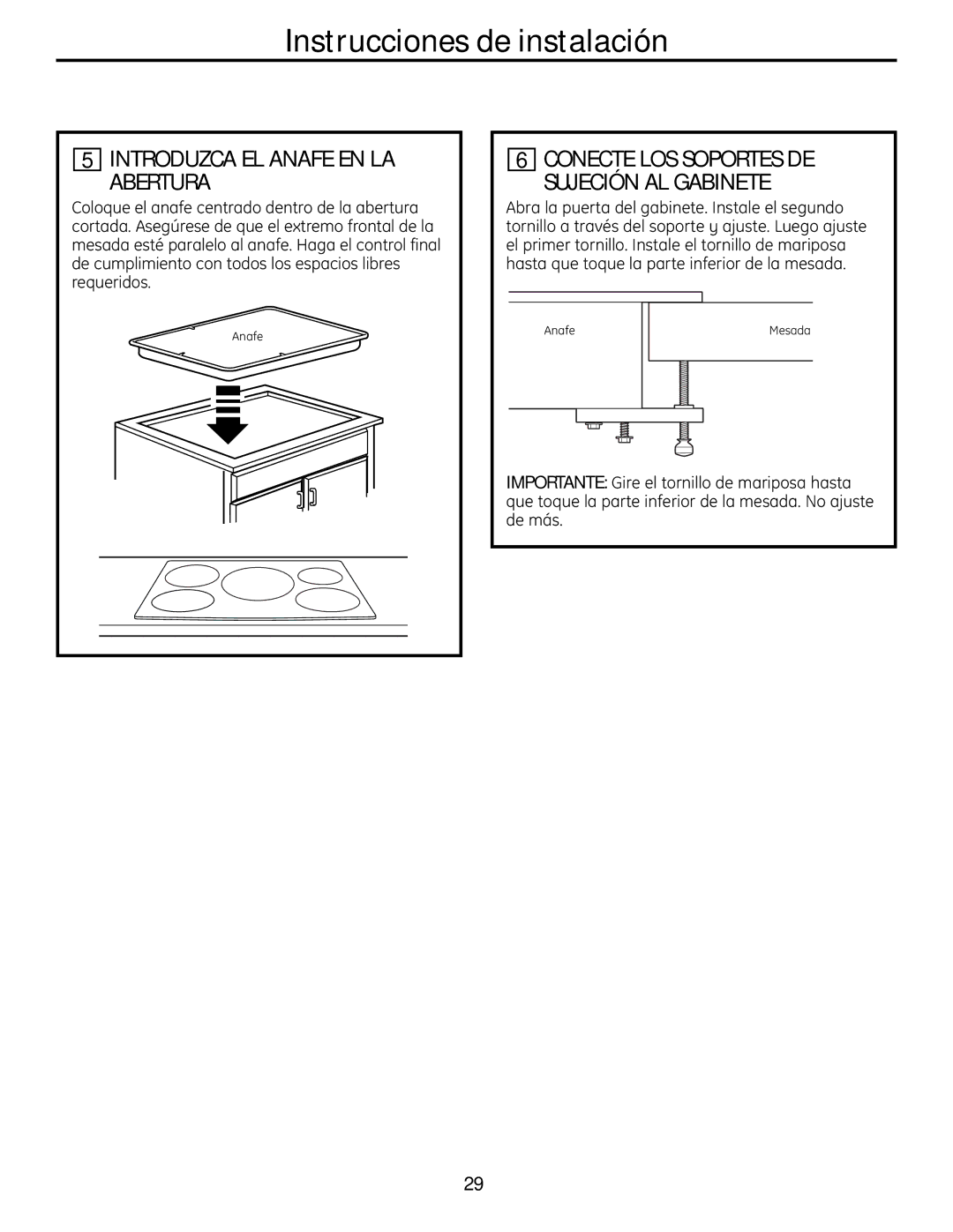 GE Monogram PHP960 warranty Introduzca EL Anafe EN LA Abertura, Conecte LOS Soportes DE Sujeción AL Gabinete 