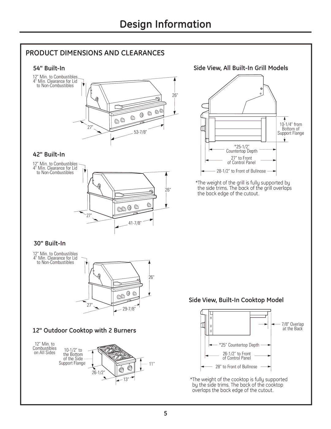 GE Monogram Professional Outdoor Grills and Cooktop installation instructions Product Dimensions and Clearances, Built-In 