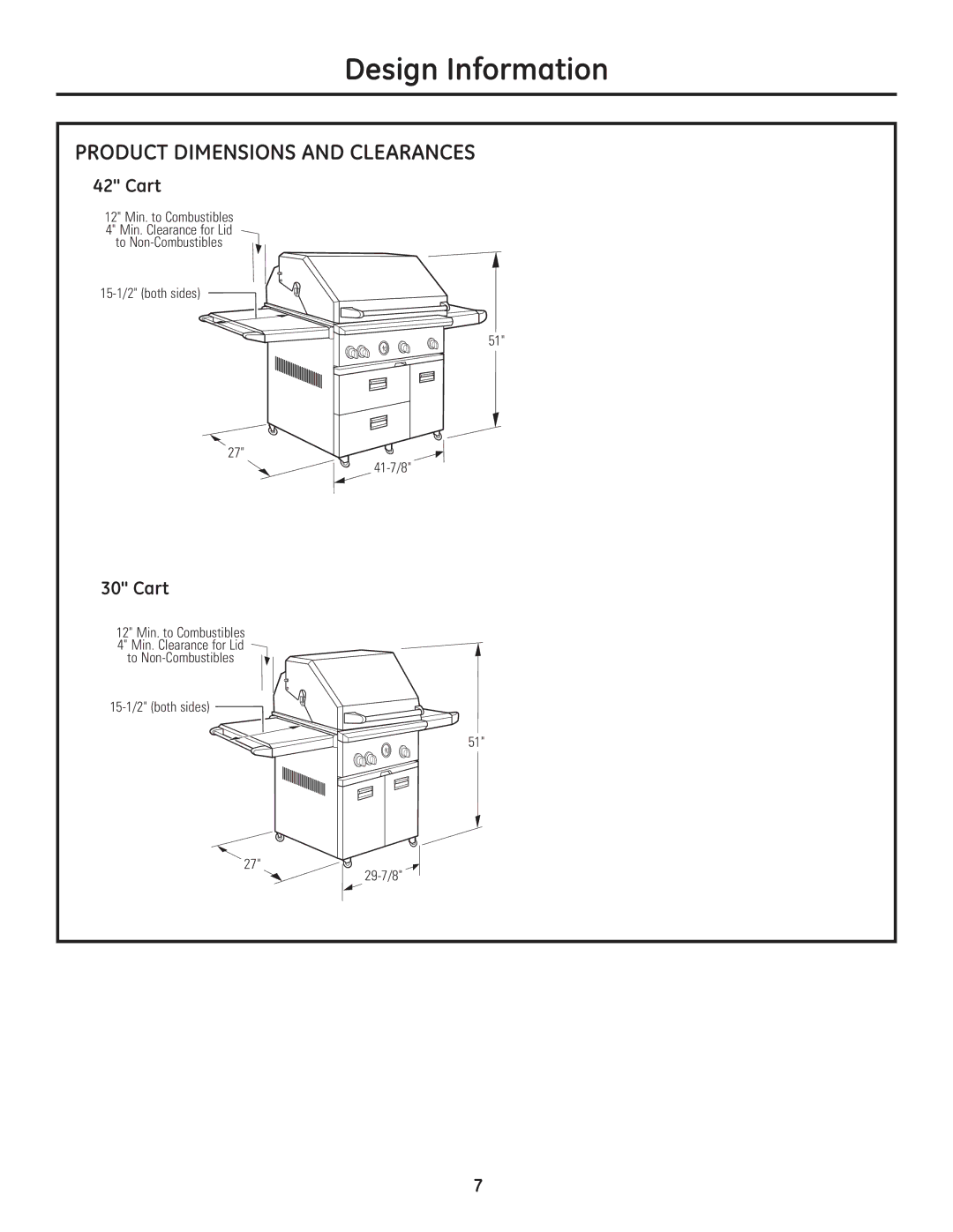 GE Monogram Professional Outdoor Grills and Cooktop installation instructions 15-1/2 both sides 27 41-7/8 