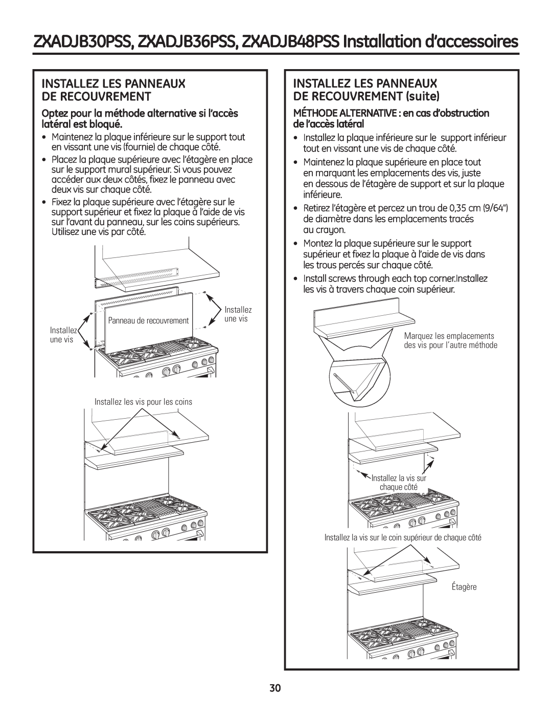 GE Monogram Professional Rangetop Installez Les Panneaux De Recouvrement, INSTALLEZ LES PANNEAUX DE RECOUVREMENT suite 