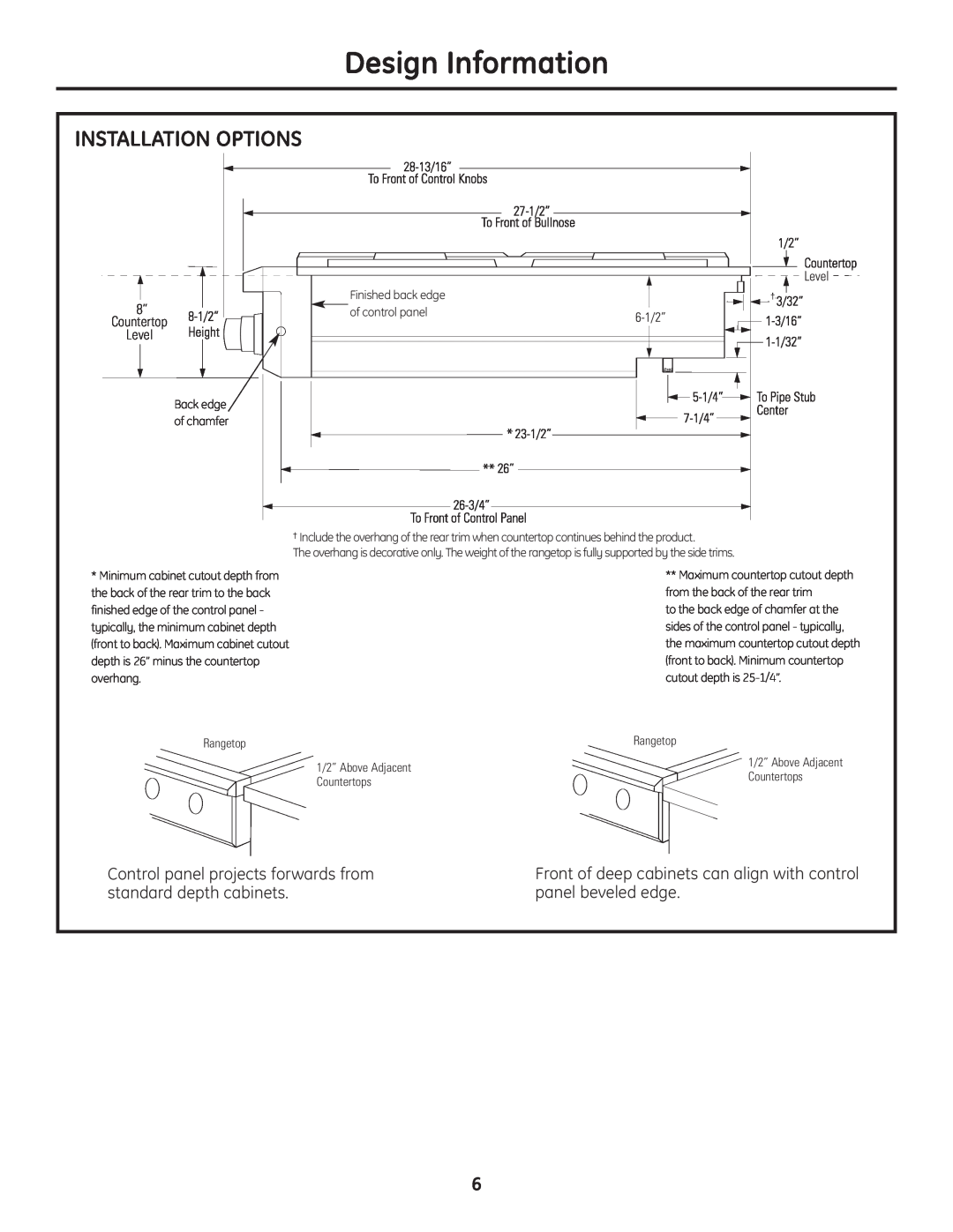 GE Monogram Professional Rangetop installation instructions Installation Options, Design Information 