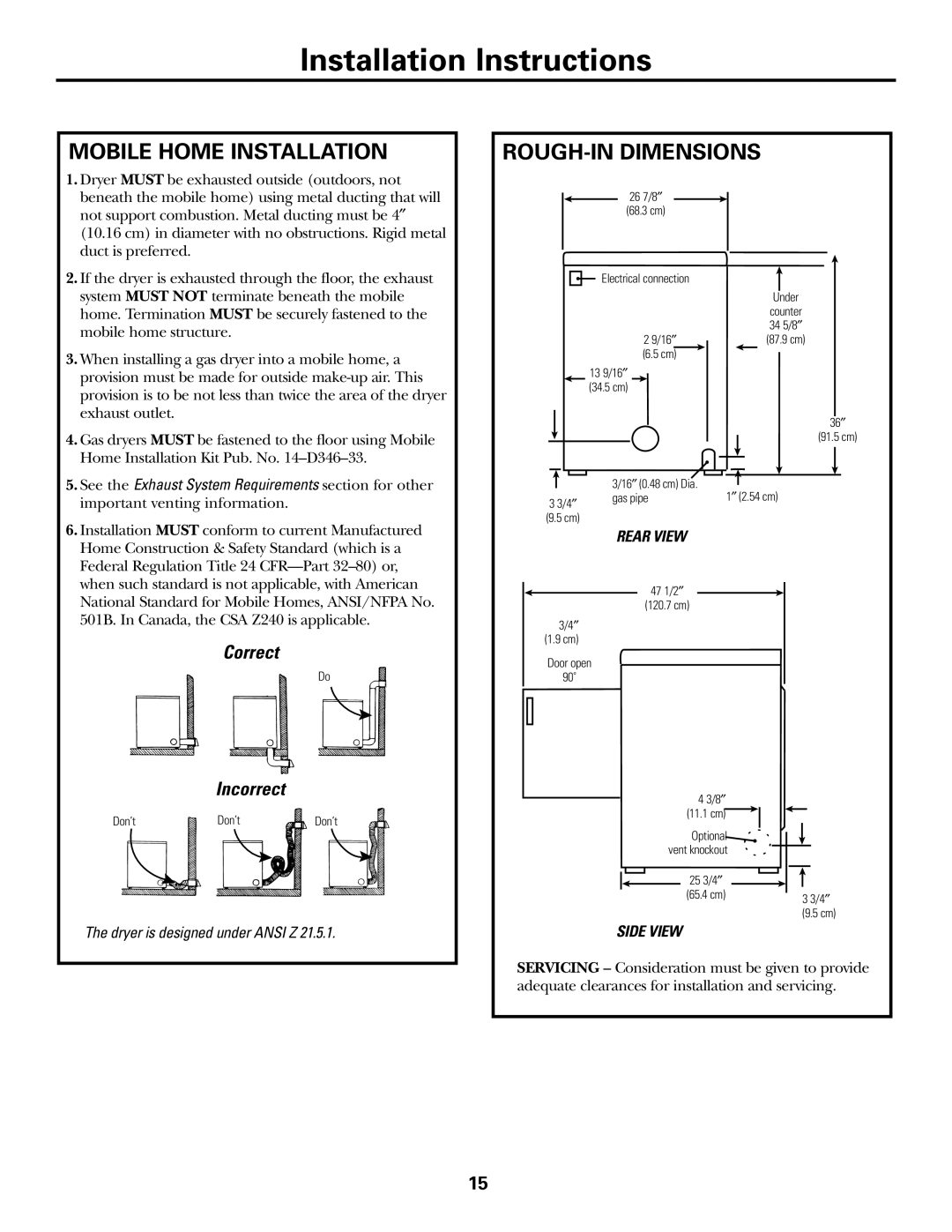 GE Monogram DCXH46, PSXH43, DSXH43, DPXH46, DH43 operating instructions Mobile Home Installation ROUGH-IN Dimensions 