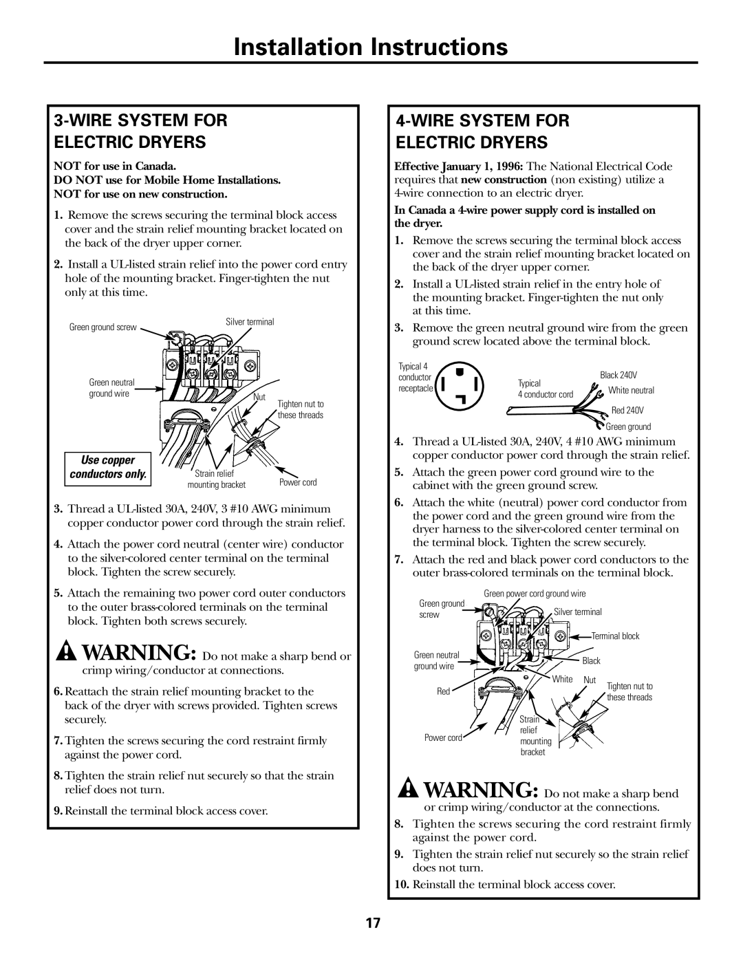 GE Monogram DCXH46, PSXH43, DSXH43, DPXH46, DH43 operating instructions Wire System for Electric Dryers 