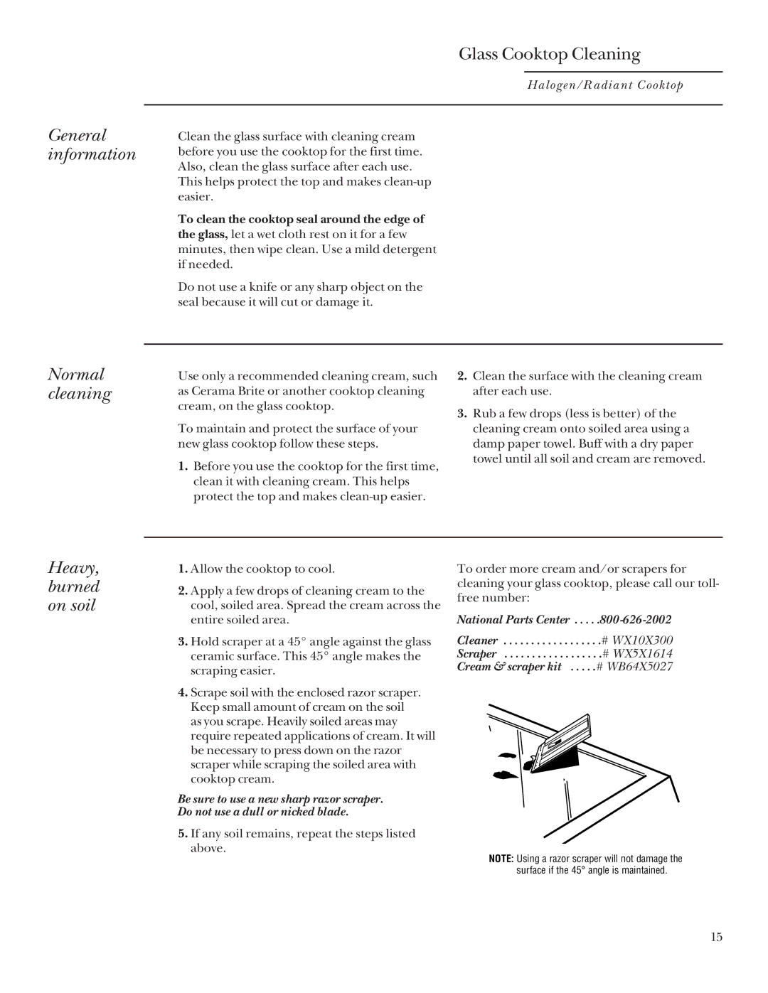 GE Monogram Radiant Cooktop manual General information, Normal cleaning, Heavy, burned on soil 
