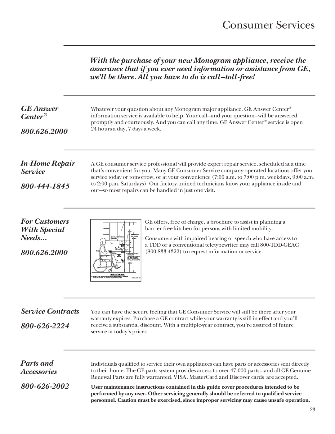 GE Monogram Radiant Cooktop In-Home Repair Service, For Customers With Special Needs… 800.626.2000, Service Contracts 800 