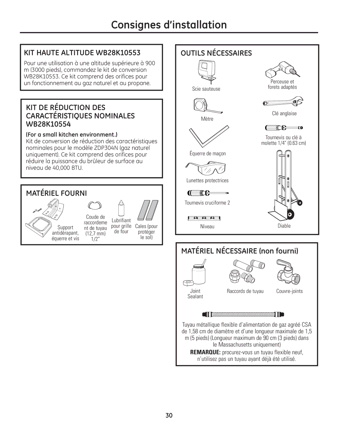 GE Monogram Range KIT Haute Altitude WB28K10553, KIT DE Réduction DES Caractéristiques Nominales WB28K10554 