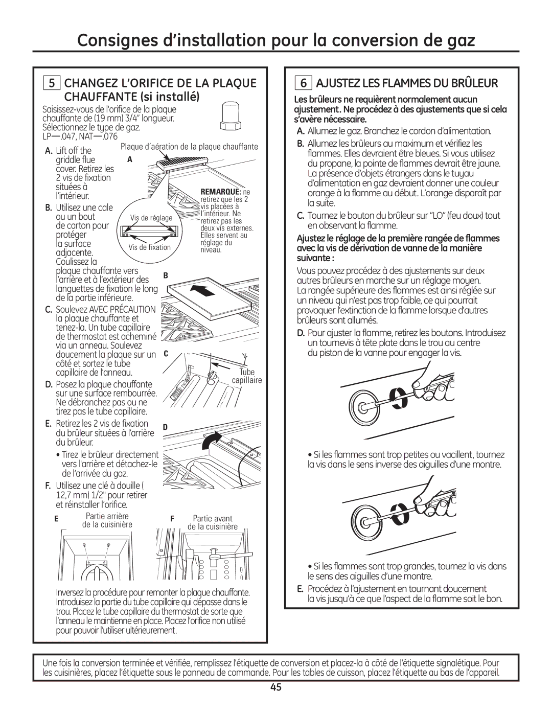 GE Monogram Range installation instructions Ajustez LES Flammes DU Brûleur 