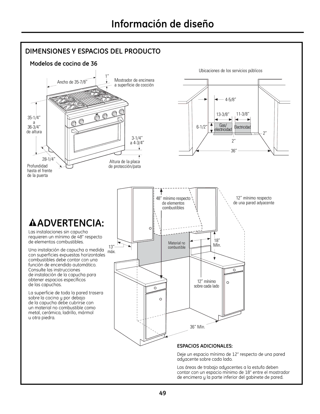 GE Monogram Range installation instructions Modelos de cocina de, Gas 