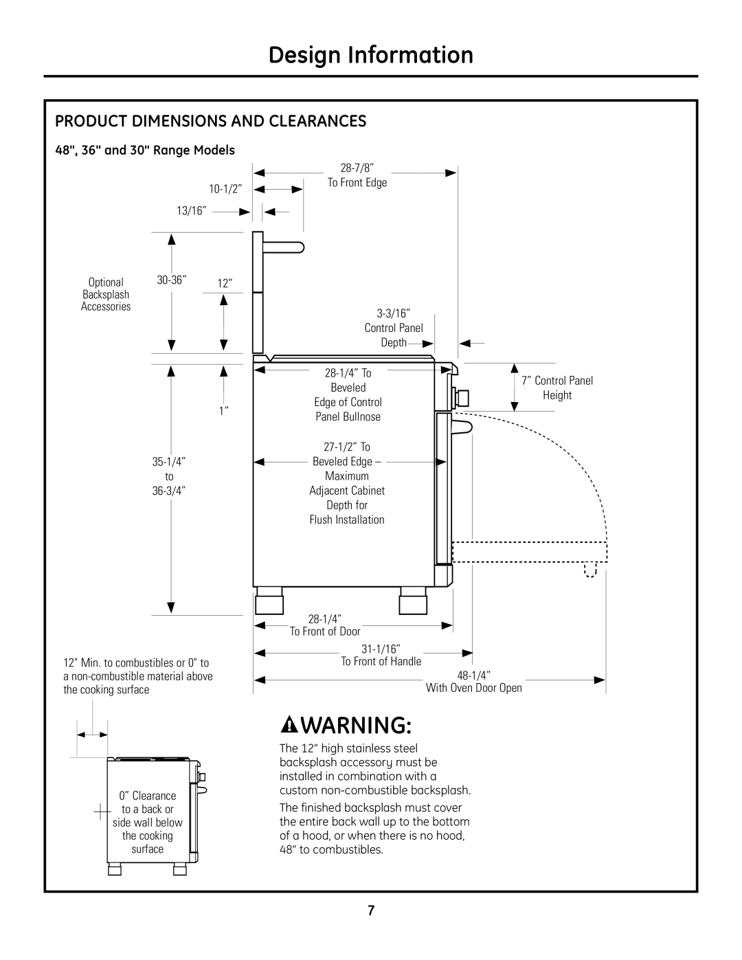 GE Monogram installation instructions Product Dimensions And Clearances, 48, 36 and 30 Range Models, Design Information 