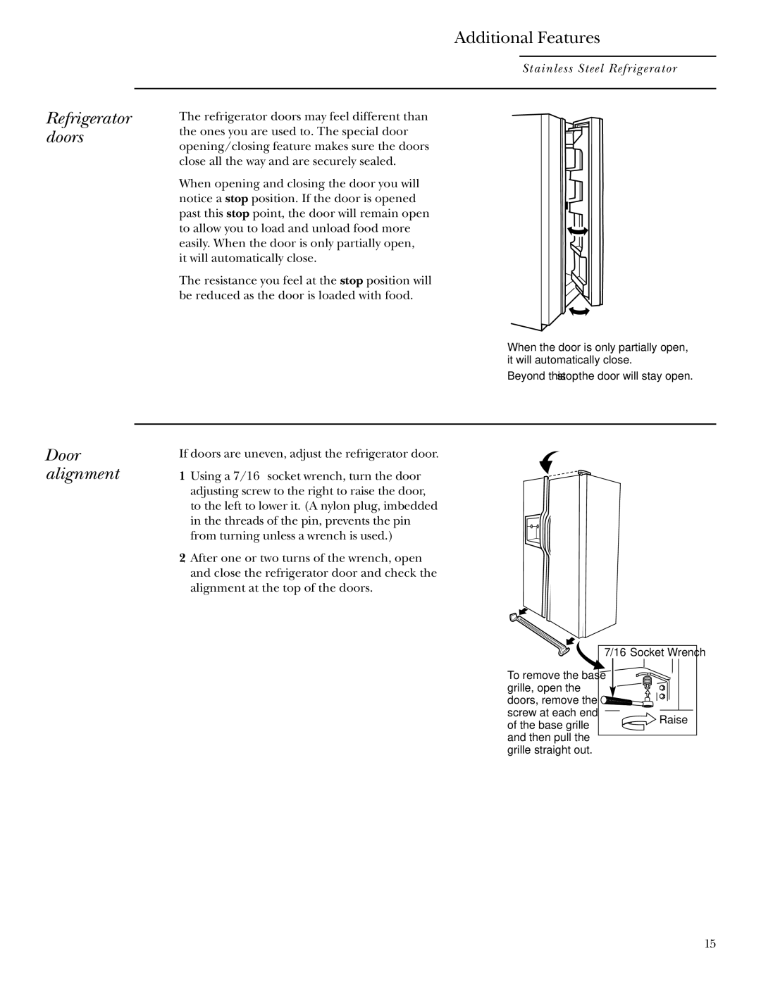 GE Monogram owner manual Refrigerator doors, Door alignment 