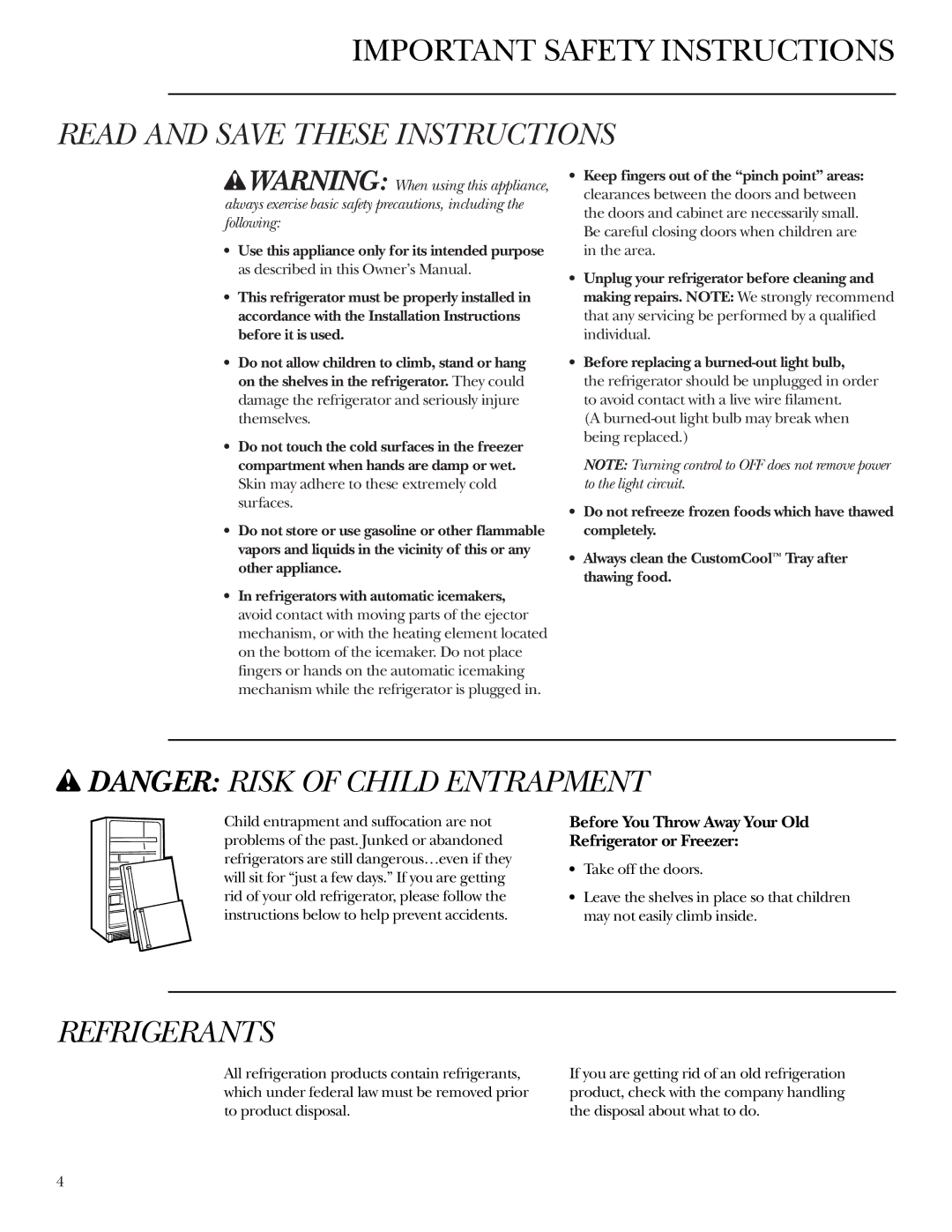 GE Monogram owner manual Read and Save These Instructions, Before You Throw Away Your Old Refrigerator or Freezer 