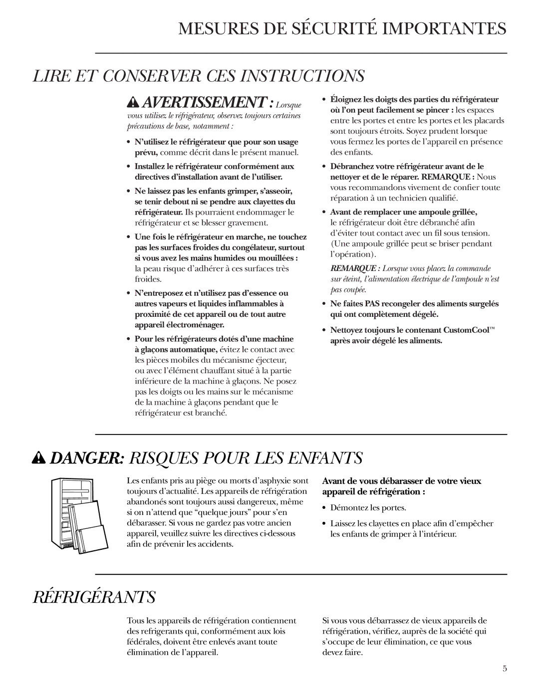 GE Monogram Refrigerator owner manual Lire ET Conserver CES Instructions 