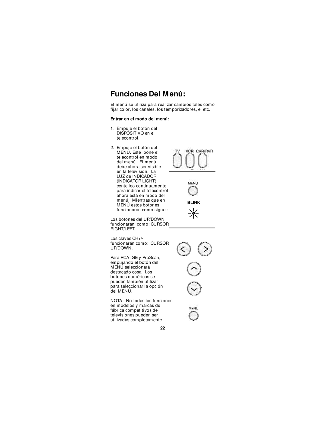 GE Monogram RM94904 instruction manual Funciones Del Menú, Entrar en el modo del menú 